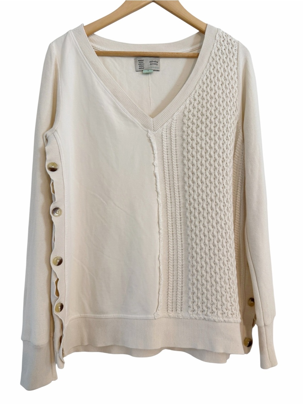 Saturday Sunday Anthro Pullover Lightweight Sweater Cream Side Buttons Medium - Picture 8 of 8